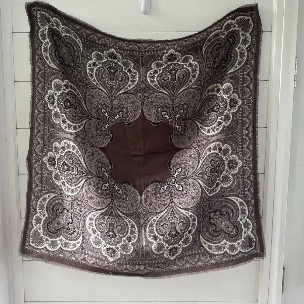 Taupe Paisley 100% Wool Scarf Wrap Shawl 35